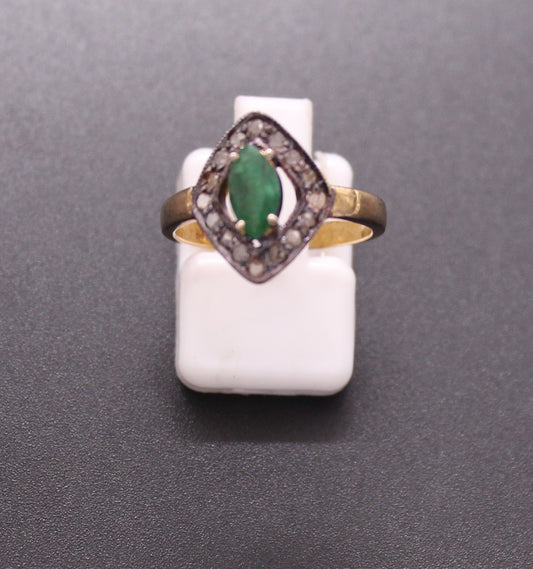 Gold & Silver Diamond and Emerald Ring