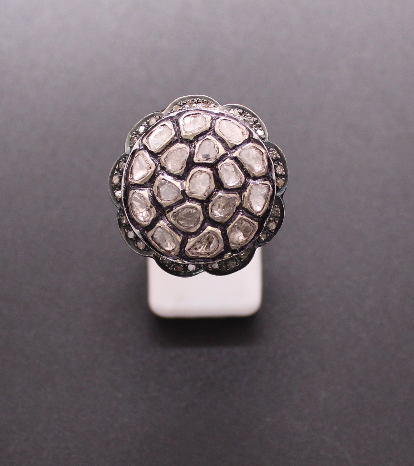 Silver Diamond and Polki Ring