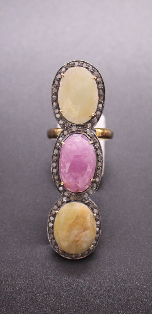 Silver Diamond and Multi Sapphire Ring