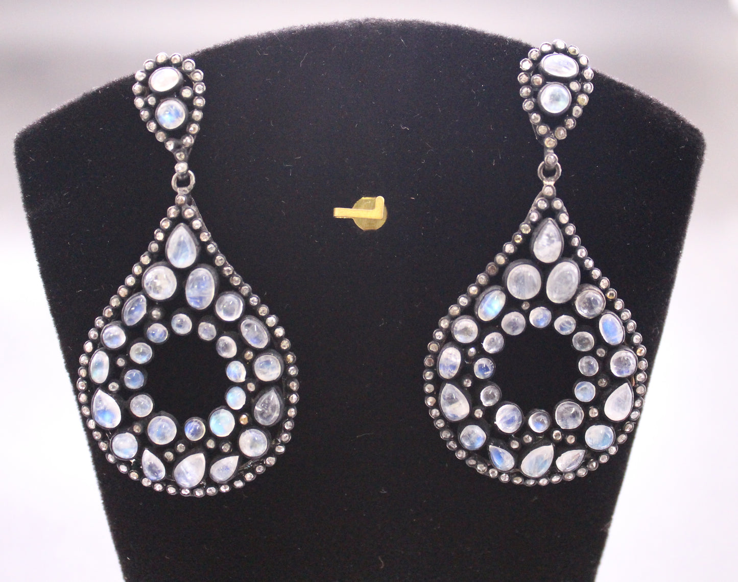 Silver Diamond and Moon stone Earring