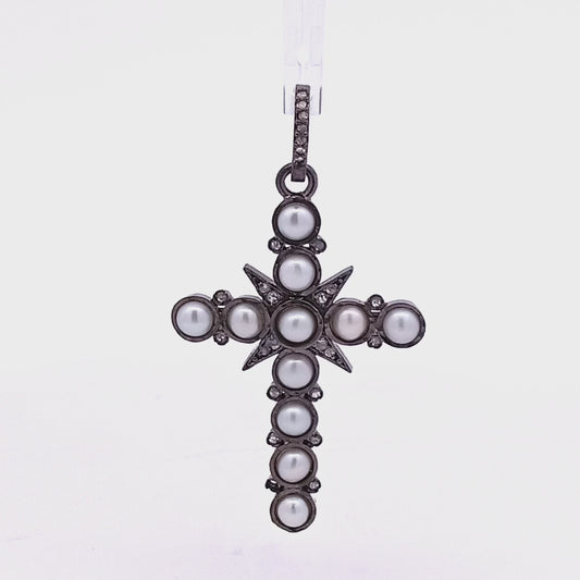 Small Cross Diamond & Gemstones Pendant