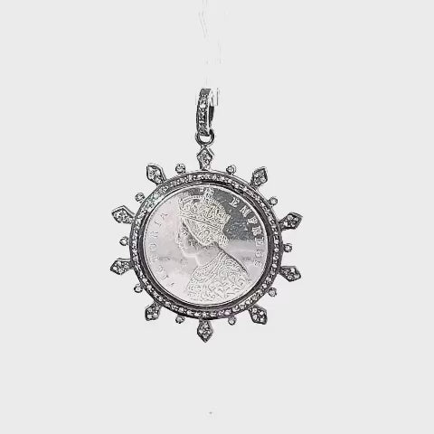 Round Diamond and Silver Coin Pendant