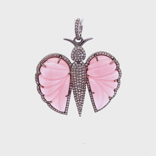 PINK OPAL DIAMOND BUTTERFLY PENDANT